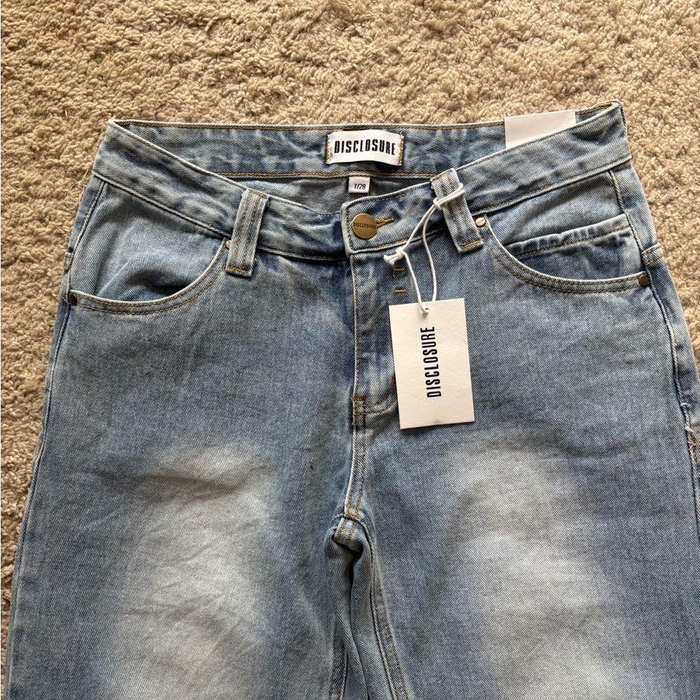 Disclosure Women Sz 28 Wide Leg Fly with Me Lt. Blue Jeans with Angel Wing Back - Picture 3 of 11